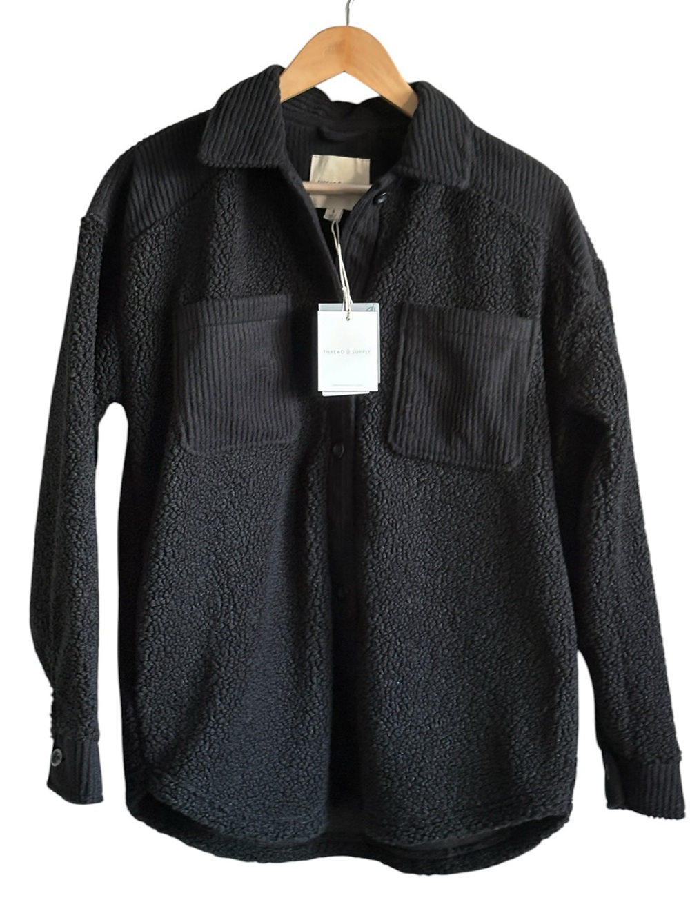 Thread & Supply NWT Black Sherpa Oversized Shirt Size Small Cozy Autumn